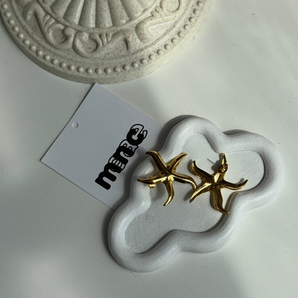 Sienna Starfish Gold Coloured Stainless Steel Stud Earrings Vacation Holiday Ocean Theme Pair Women Woman’s Casual
