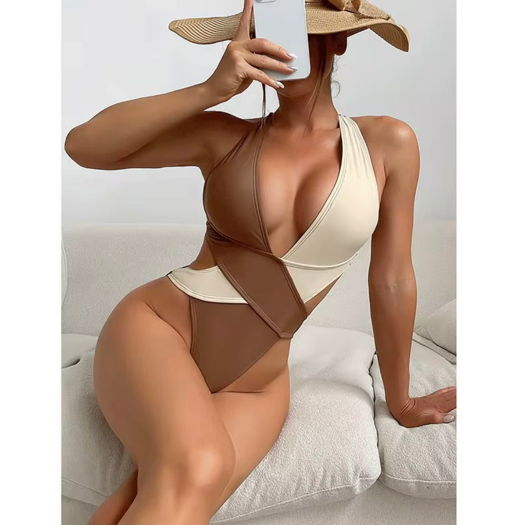Naya Women's Sexy Deep V-Neck Bandage Cross High Waist One Piece Swimwear & Beachwear Female
Monokini High Cut Bathing Suit