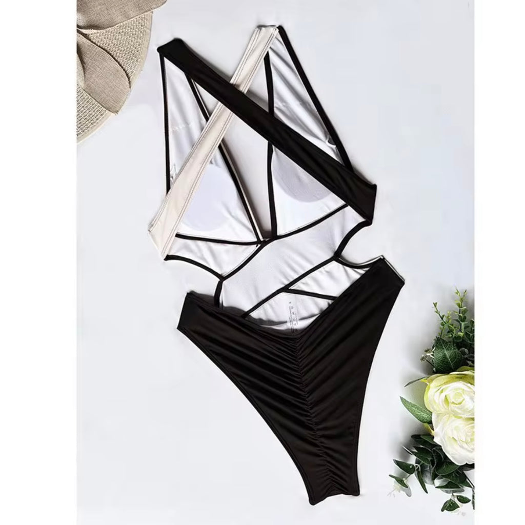Naya Women's Sexy Deep V-Neck Bandage Cross High Waist One Piece Swimwear & Beachwear Female
Monokini High Cut Bathing Suit