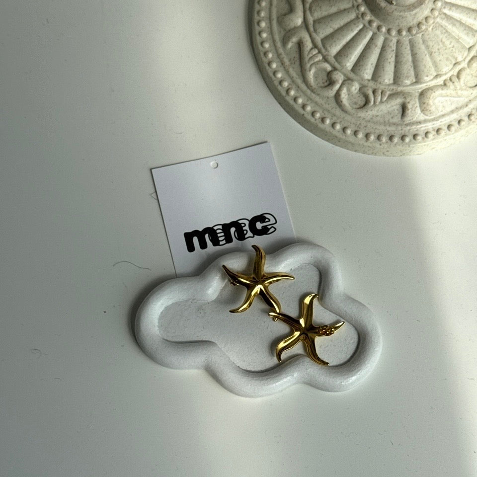 Sienna Starfish Gold Coloured Stainless Steel Stud Earrings Vacation Holiday Ocean Theme Pair Women Woman’s Casual