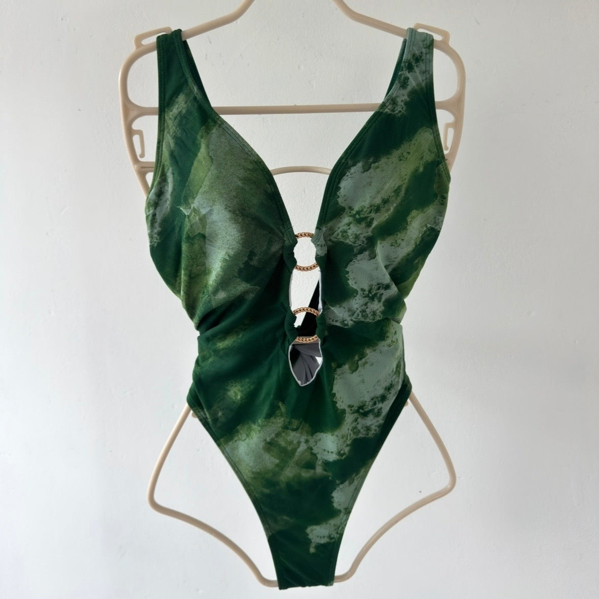 Millie New Summer Women's Sexy V-neck Mesh Hollow High Waist Bandeau Bikini in Camouflage Pattern