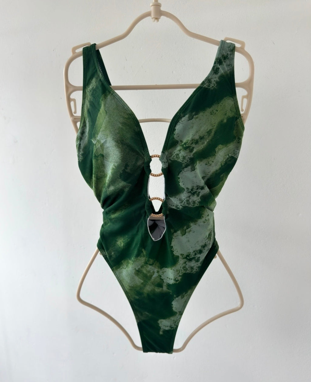 Millie New Summer Women's Sexy V-neck Mesh Hollow High Waist Bandeau Bikini in Camouflage Pattern