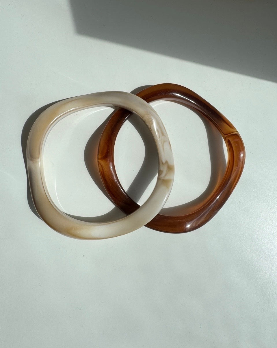 Melissa Bangle Bracelet Pair Brown Nude Marble Design Irregular Geometry Acrylic Bangles Set