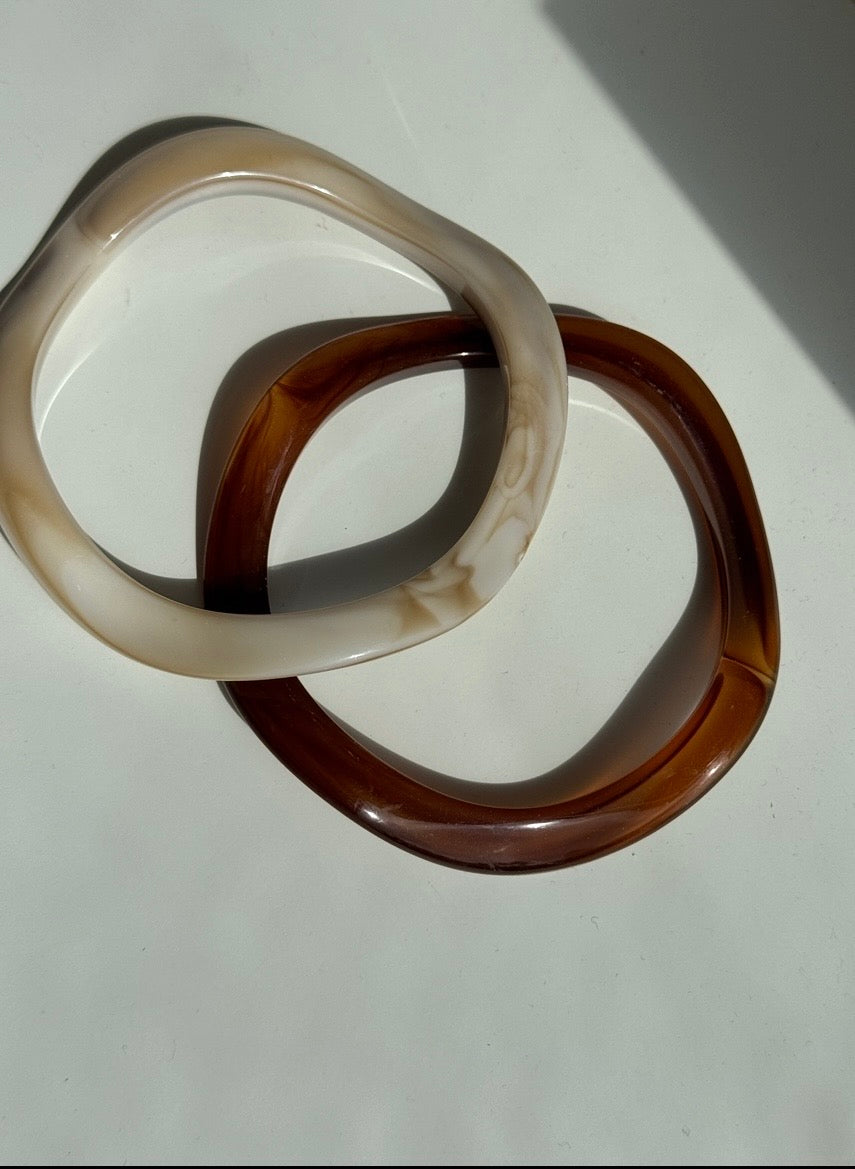 Melissa Bangle Bracelet Pair Brown Nude Marble Design Irregular Geometry Acrylic Bangles Set