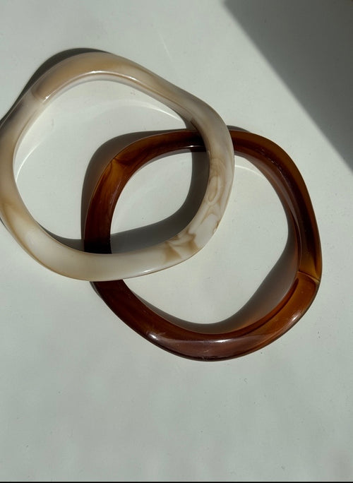 Melissa Bangle Bracelet Pair Brown Nude Marble Design Irregular Geometry Acrylic Bangles Set