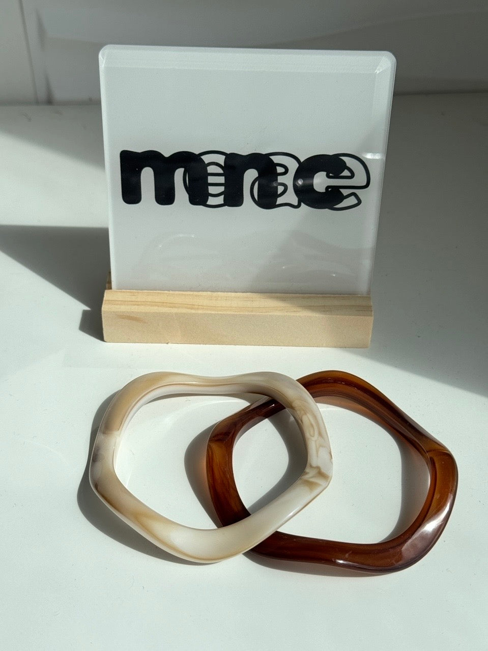 Melissa Bangle Bracelet Pair Brown Nude Marble Design Irregular Geometry Acrylic Bangles Set