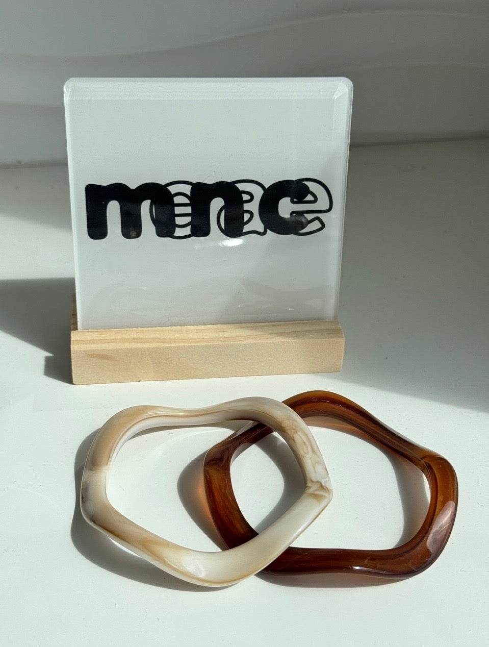 Melissa Bangle Bracelet Pair Brown Nude Marble Design Irregular Geometry Acrylic Bangles Set