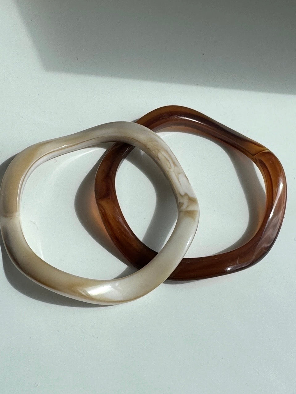 Melissa Bangle Bracelet Pair Brown Nude Marble Design Irregular Geometry Acrylic Bangles Set