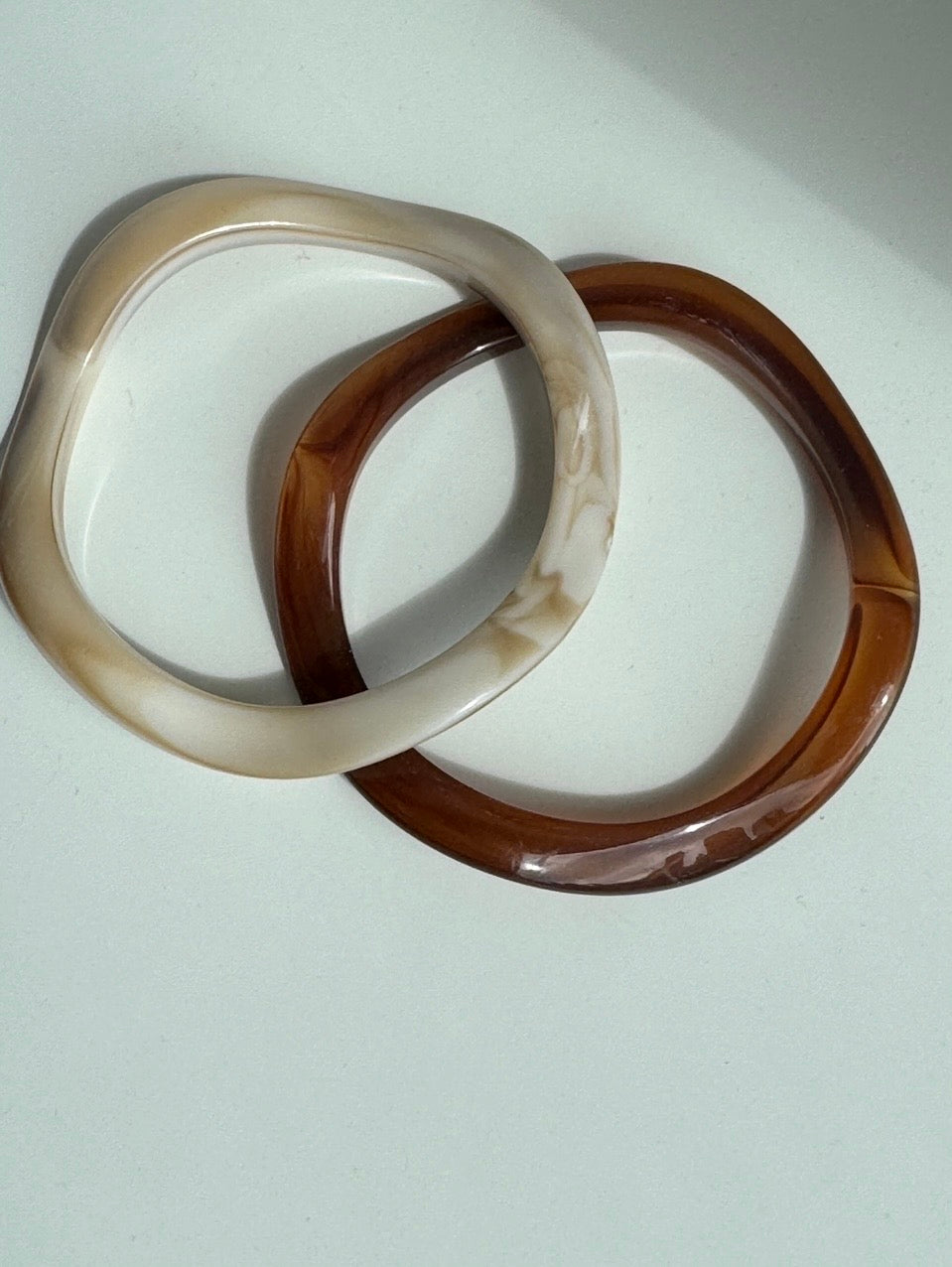 Melissa Bangle Bracelet Pair Brown Nude Marble Design Irregular Geometry Acrylic Bangles Set