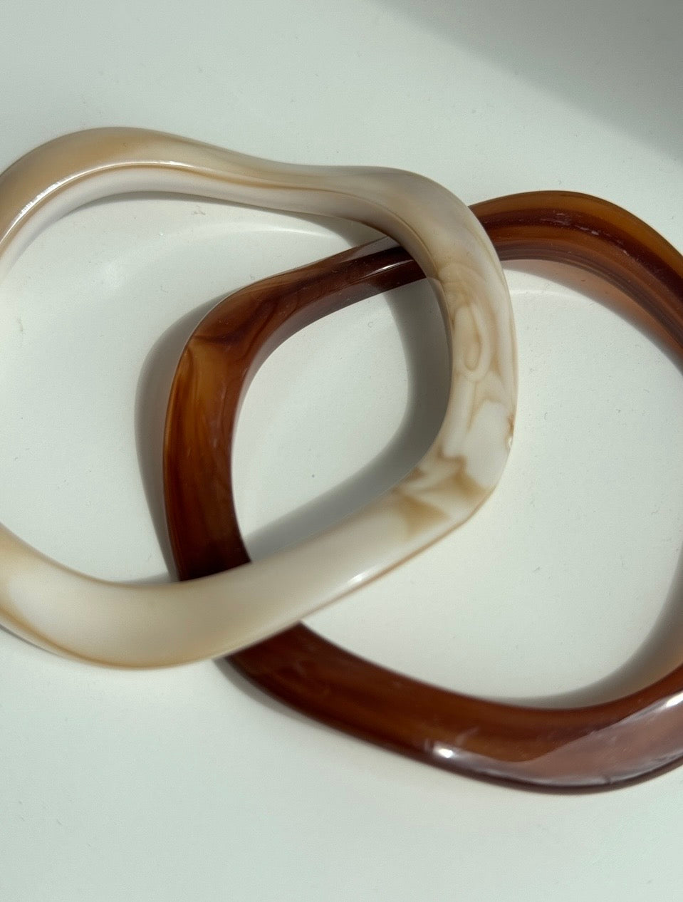 Melissa Bangle Bracelet Pair Brown Nude Marble Design Irregular Geometry Acrylic Bangles Set