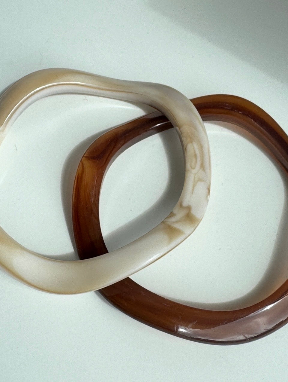 Melissa Bangle Bracelet Pair Brown Nude Marble Design Irregular Geometry Acrylic Bangles Set