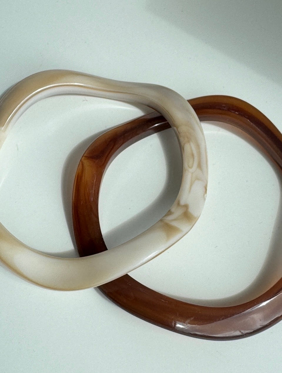 Melissa Bangle Bracelet Pair Brown Nude Marble Design Irregular Geometry Acrylic Bangles Set